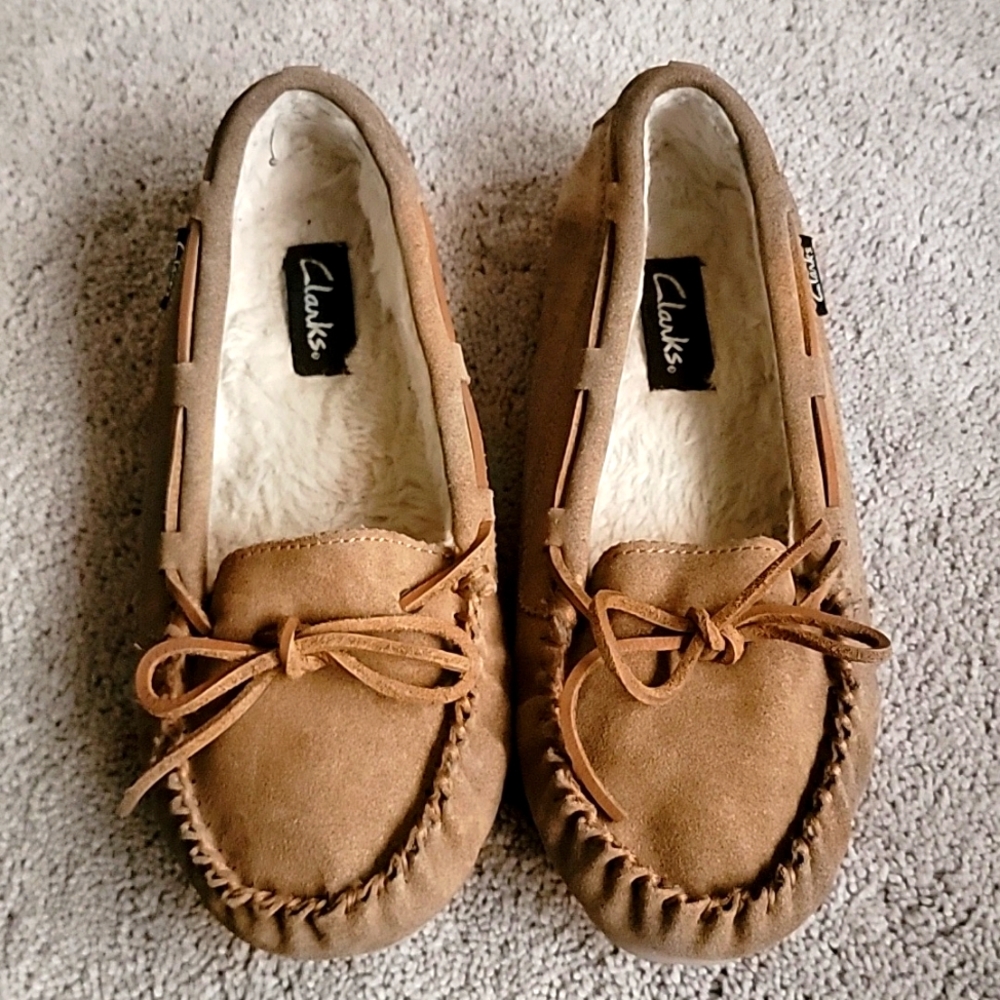 CLARKS Slip-On Leather Slippers - Size 8